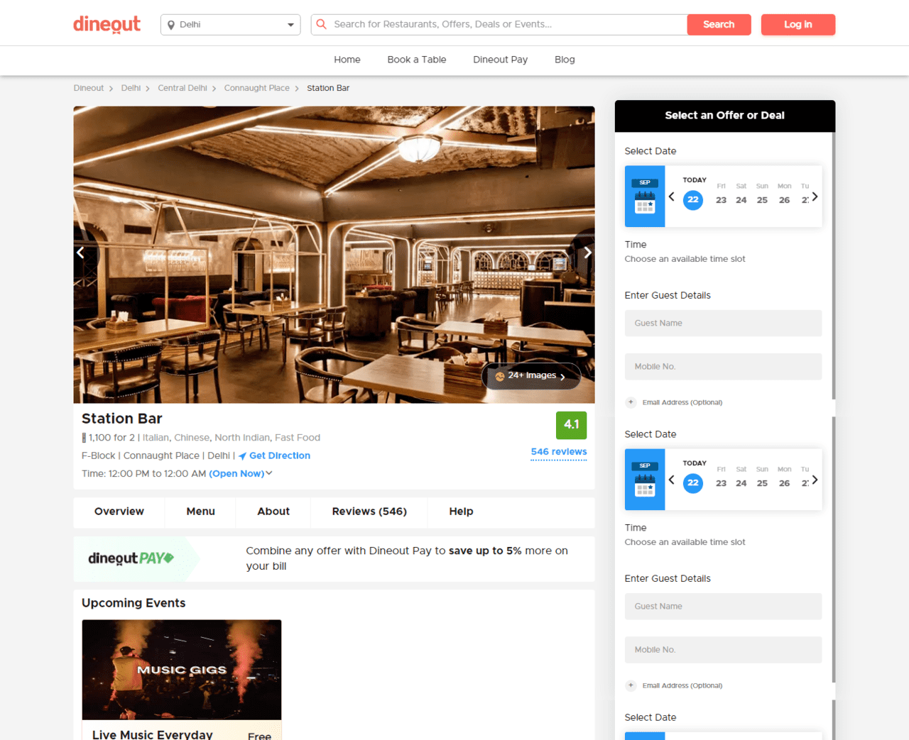 Dineout website booking